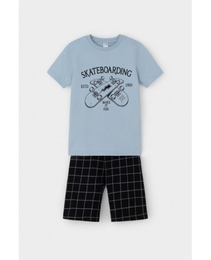 К 1528/пыльно-синий,двойная клетка пижама