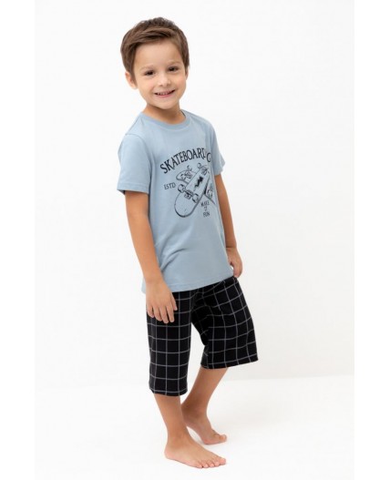 К 1528/пыльно-синий,двойная клетка пижама