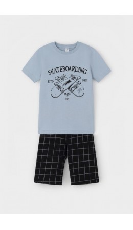 К 1528-1/пыльно-синий,двойная клетка пижама