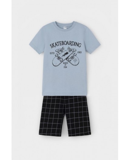 К 1528-1/пыльно-синий,двойная клетка пижама