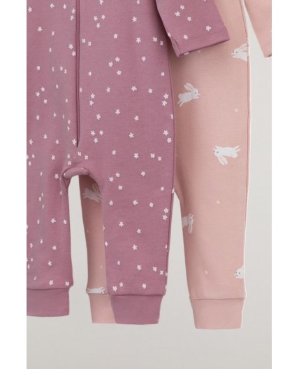 К 6522-2уп/цветочные снежинки,зайчики набор комбинезон