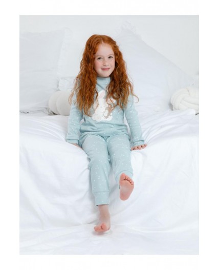 К 1621/голубой,цветочные снежинки пижама