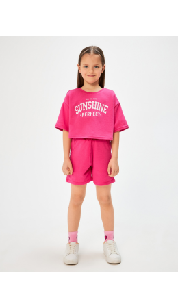 Комплект детский для девочек ((1)футболка и (2)шорты) Purim1 фуксия