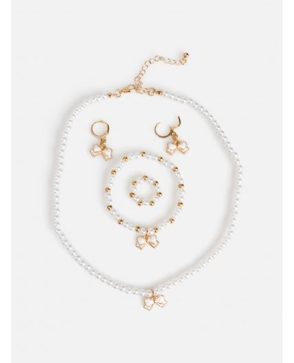 Набор (бусы+браслет+кольцо+серьги) дет. Stormi молочный