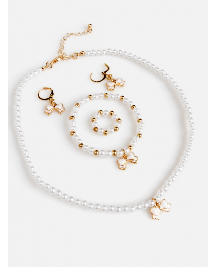 Набор (бусы+браслет+кольцо+серьги) дет. Stormi молочный