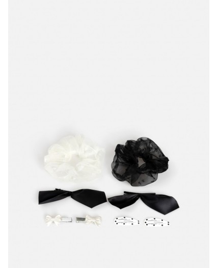 Набор из 2 резинок и 6 заколок для волос дет. Laila черно-белый