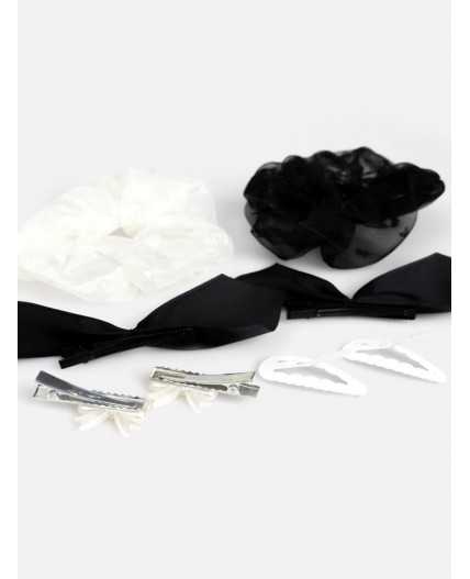 Набор из 2 резинок и 6 заколок для волос дет. Laila черно-белый