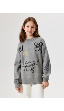Джемпер детский для девочек Flor серый меланж