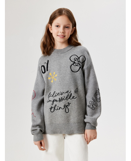 Джемпер детский для девочек Flor серый меланж