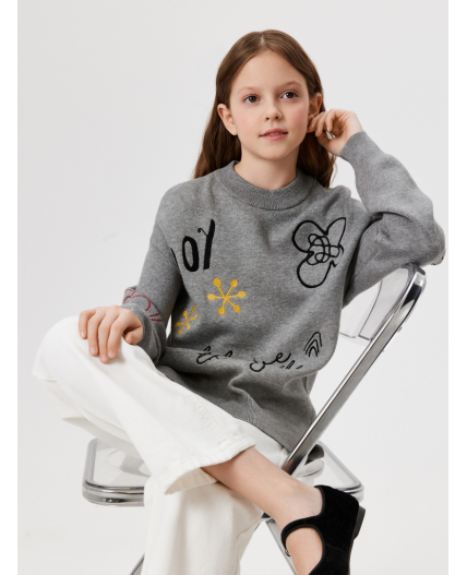 Джемпер детский для девочек Flor серый меланж
