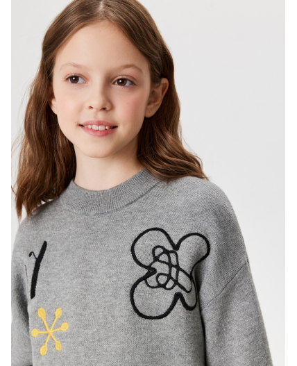 Джемпер детский для девочек Flor серый меланж