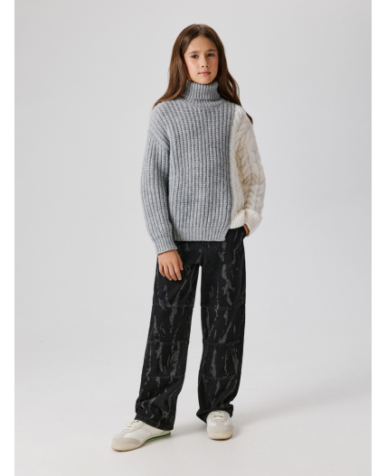 Брюки джинсовые (утепленные) детские для девочек Dvina черный принт