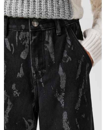 Брюки джинсовые (утепленные) детские для девочек Dvina черный принт