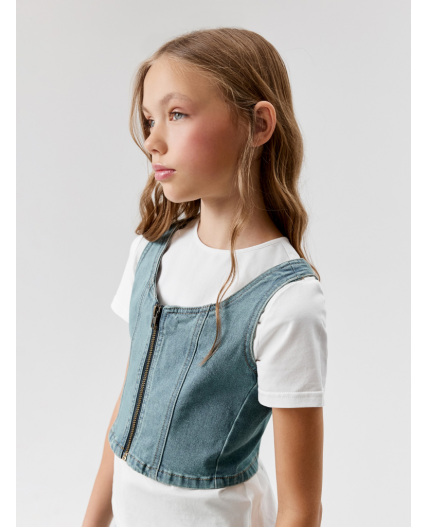 Блузка-топ джинсовая детская для девочек Sunfyre синий