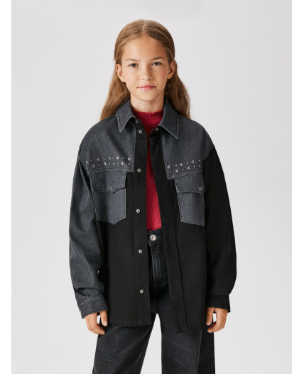 Блузка джинсовая детская для девочек Vitim темно-серый