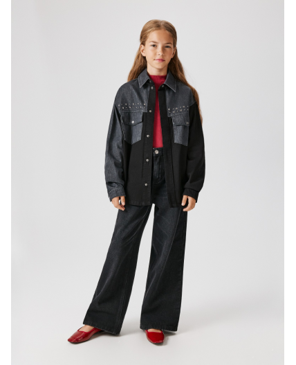 Блузка джинсовая детская для девочек Vitim темно-серый