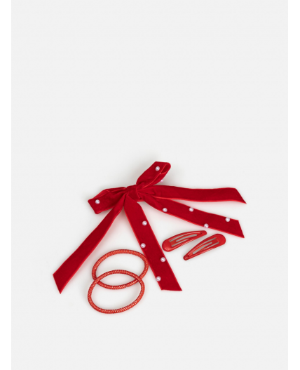 Набор из 2 резинок и 3 заколок для волос дет. Velvan красный