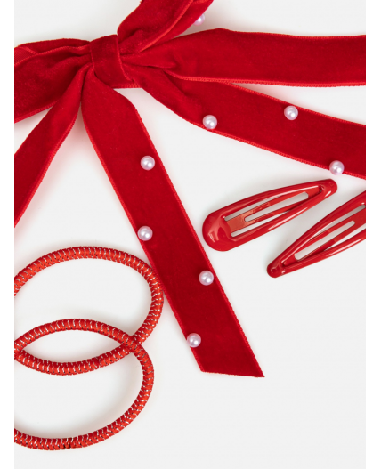 Набор из 2 резинок и 3 заколок для волос дет. Velvan красный