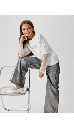 Брюки джинсовые детские для девочек Poka серебряный