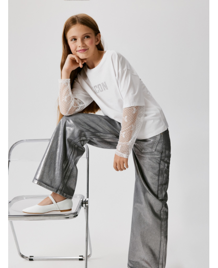 Брюки джинсовые детские для девочек Poka серебряный