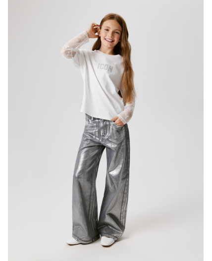 Брюки джинсовые детские для девочек Poka серебряный