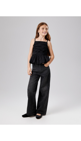 Брюки джинсовые детские для девочек Poka темно-серый