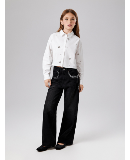 Брюки джинсовые детские для девочек Poka1 черный