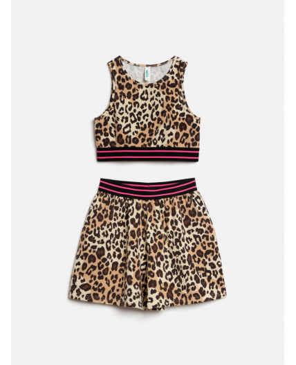 Комплект детский для девочек ((1)блузка-топ и (2)шорты) Leo_set леопардовый принт