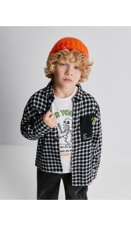 Сорочка верхняя детская для мальчиков Pablu черно-белая клетка