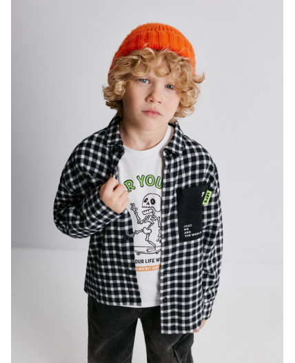 Сорочка верхняя детская для мальчиков Pablu черно-белая клетка