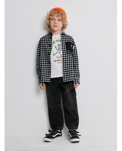 Сорочка верхняя детская для мальчиков Pablu черно-белая клетка