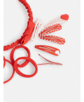 Набор из 1 ободка, 6 заколок и 4 резинок для волос дет. Aiki красный