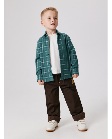 Сорочка верхняя детская для мальчиков Larsen зеленая клетка