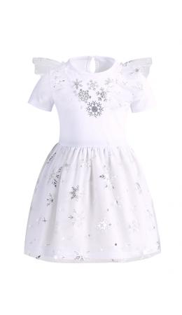 платье 1ДПК3976804с; белый+снежинки серебряная фольга на белом / Снежинки