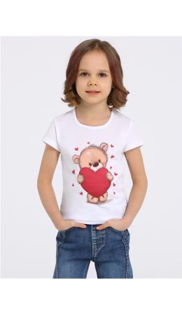 футболка 1ДДФК2620001; белый / Мишка с сердцем