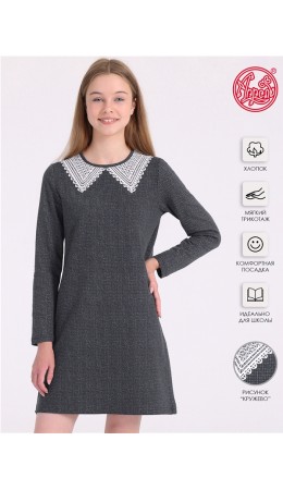 платье 1ДПД4382258н; гусиная лапка мелкая серый / Треугольный воротник на темном