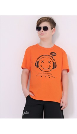 футболка 1ПДФК4332001; оранжевый9 / Смайл в наушниках