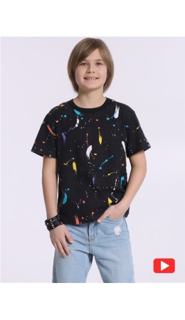 футболка 1ПДФК4332001н; цветные брызги краски+черный