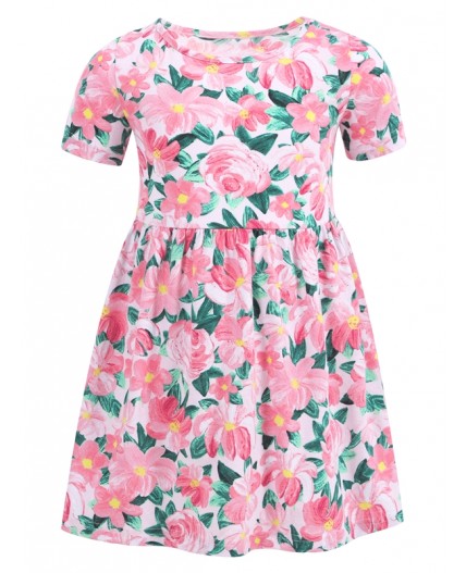 платье 1ДПК3999001н; цветы маслом на розовом