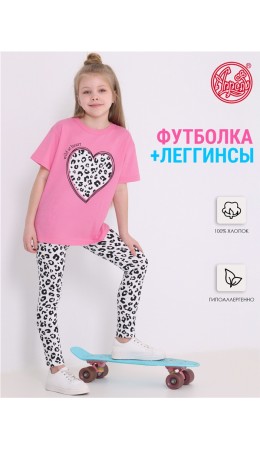 футболка+леггинсы 2ДДР5705001н; розовый268+черный леопард на белом / Принтованное сердце