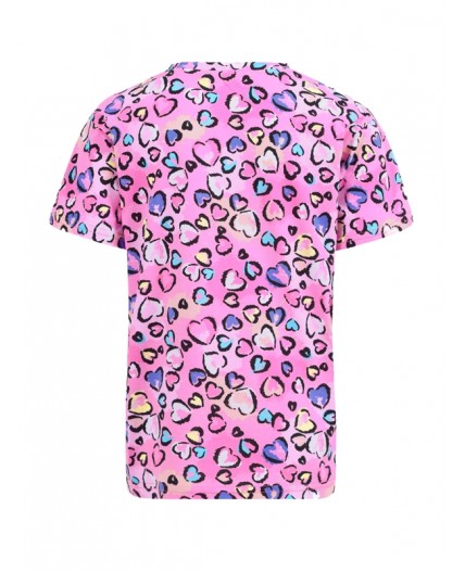 футболка 1ДДФК4433001н; сердечки леопард на розовом