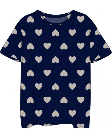 футболка 1ДДФК4233001н; бежевые сердечки на темно-синем