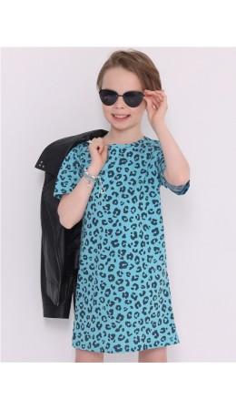платье 1ДПК4410001н; темно-бирюзовый леопард на бирюзовом