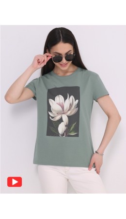 футболка 1ЖДФК2657001; серо-зеленый113 / Восточный цветок