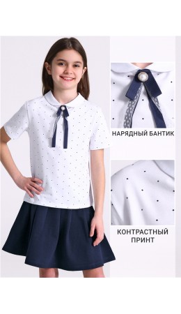 блузка 1ДДБК4745804н; темно-синий горох 2 на белом+белый