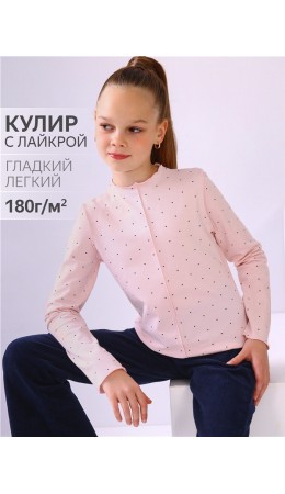 лонгслив 1ДДЛД4501804н; темно-синий горох 2 на светло-розовом