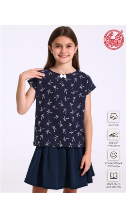 футболка 1ДДФК4108804н; белые бантики на темно-синем