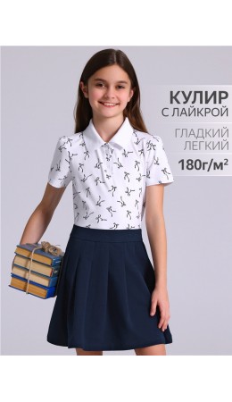 футболка-поло 1ДДПК4118804н; темно-синие бантики на белом
