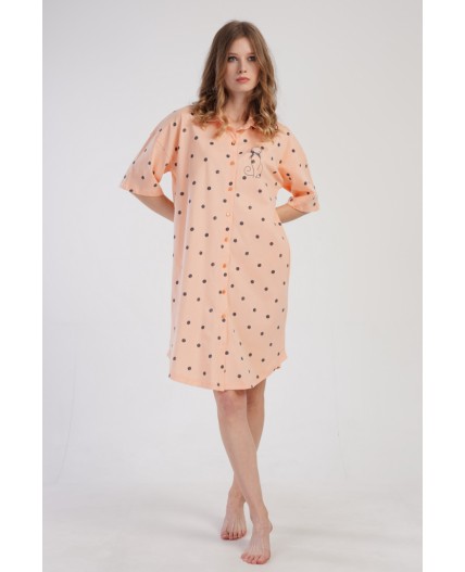 310077 1929 Платье рубашка короткий рукав LOVE персиковый