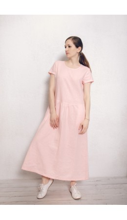 171223 Платье оверсайз с заниженной талией лен розовый